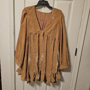 Free People Estella Velvet Mini Dress V-neck long sleeve SzL